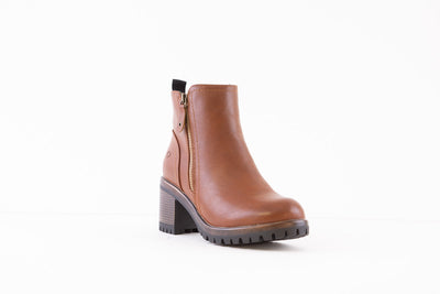 HEAVENLY FEET - KERI CHUNKY MEDIUM HEEL ANKLE BOOT - BROWN