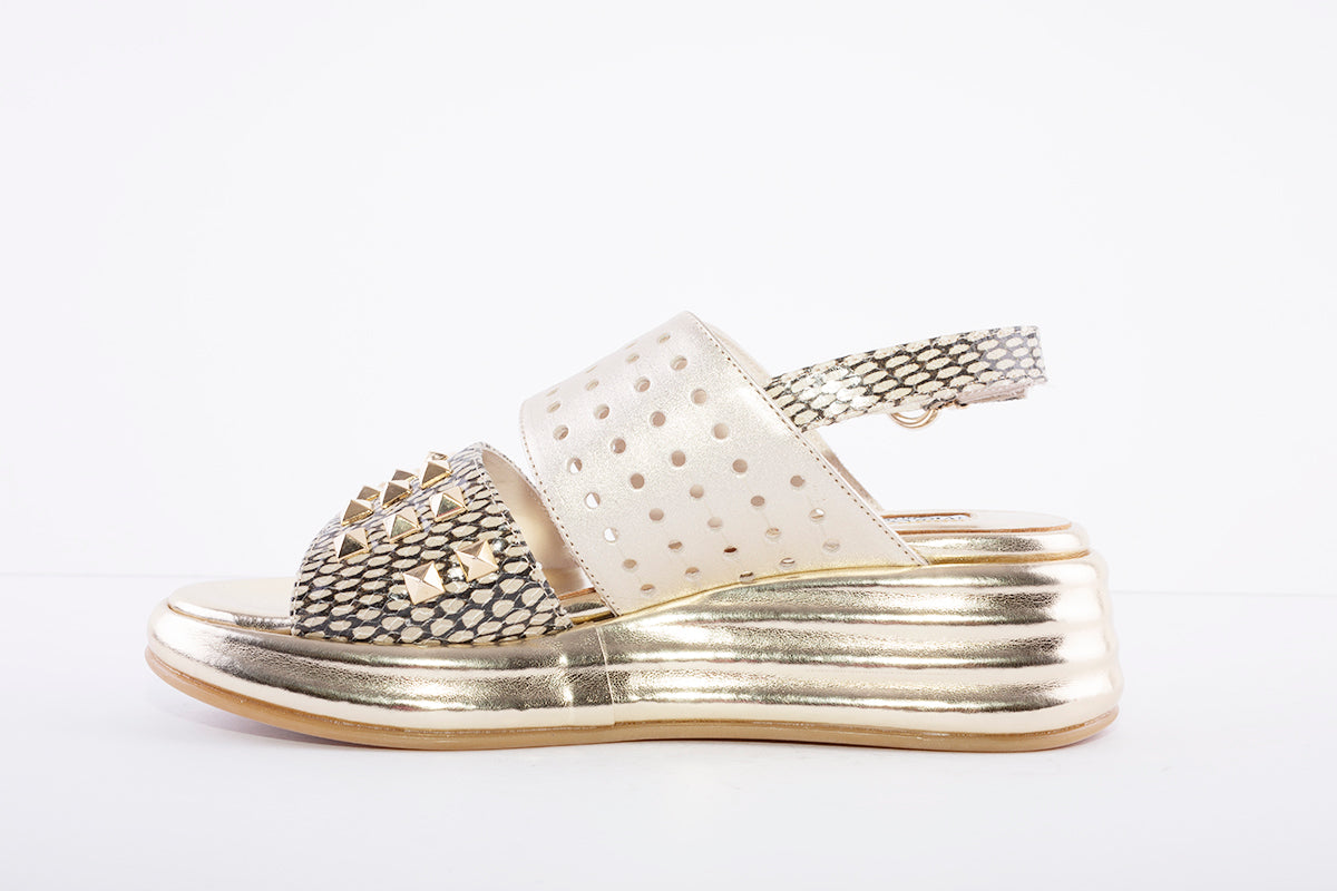 MARCO MOREO - Wedge Strap Studded Sandal - Gold Combi