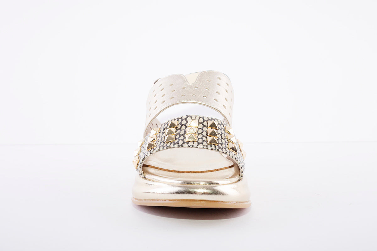 MARCO MOREO - Wedge Strap Studded Sandal - Gold Combi