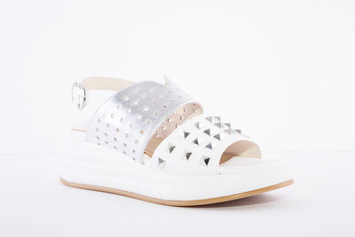 MARCO MOREO - Wedge Strap Studded Sandal - White/Silver