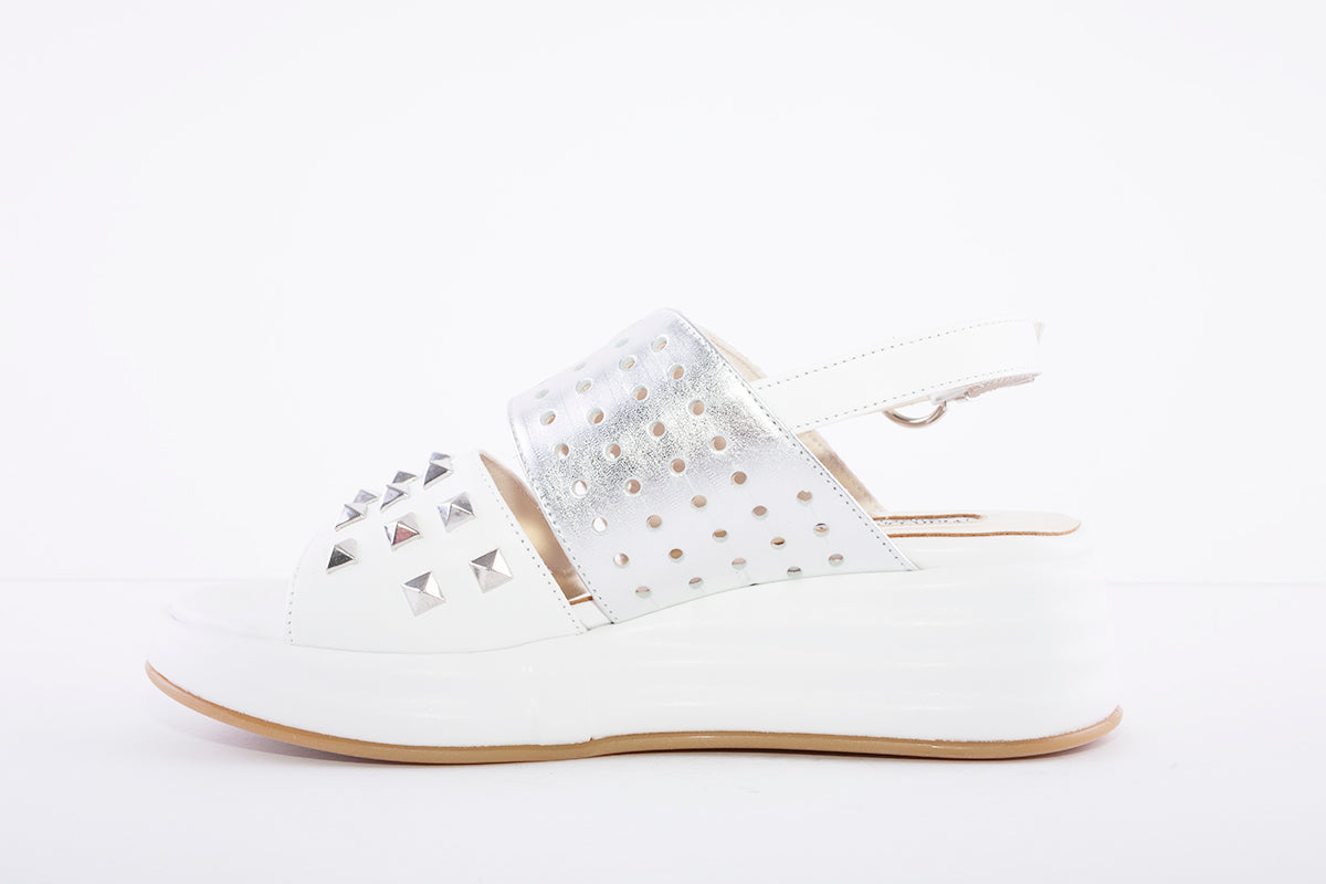 MARCO MOREO - Wedge Strap Studded Sandal - White/Silver