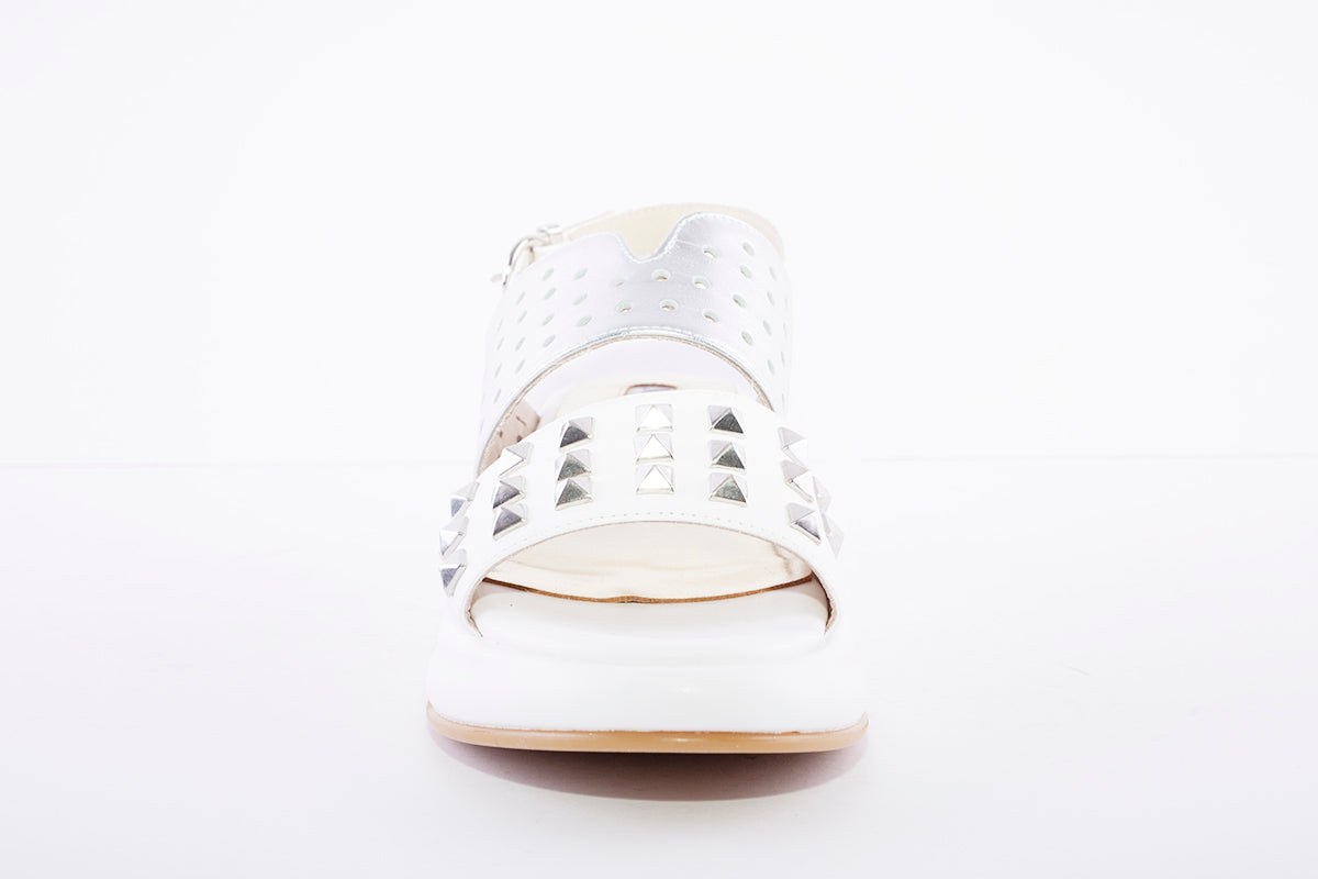 MARCO MOREO - Wedge Strap Studded Sandal - White/Silver