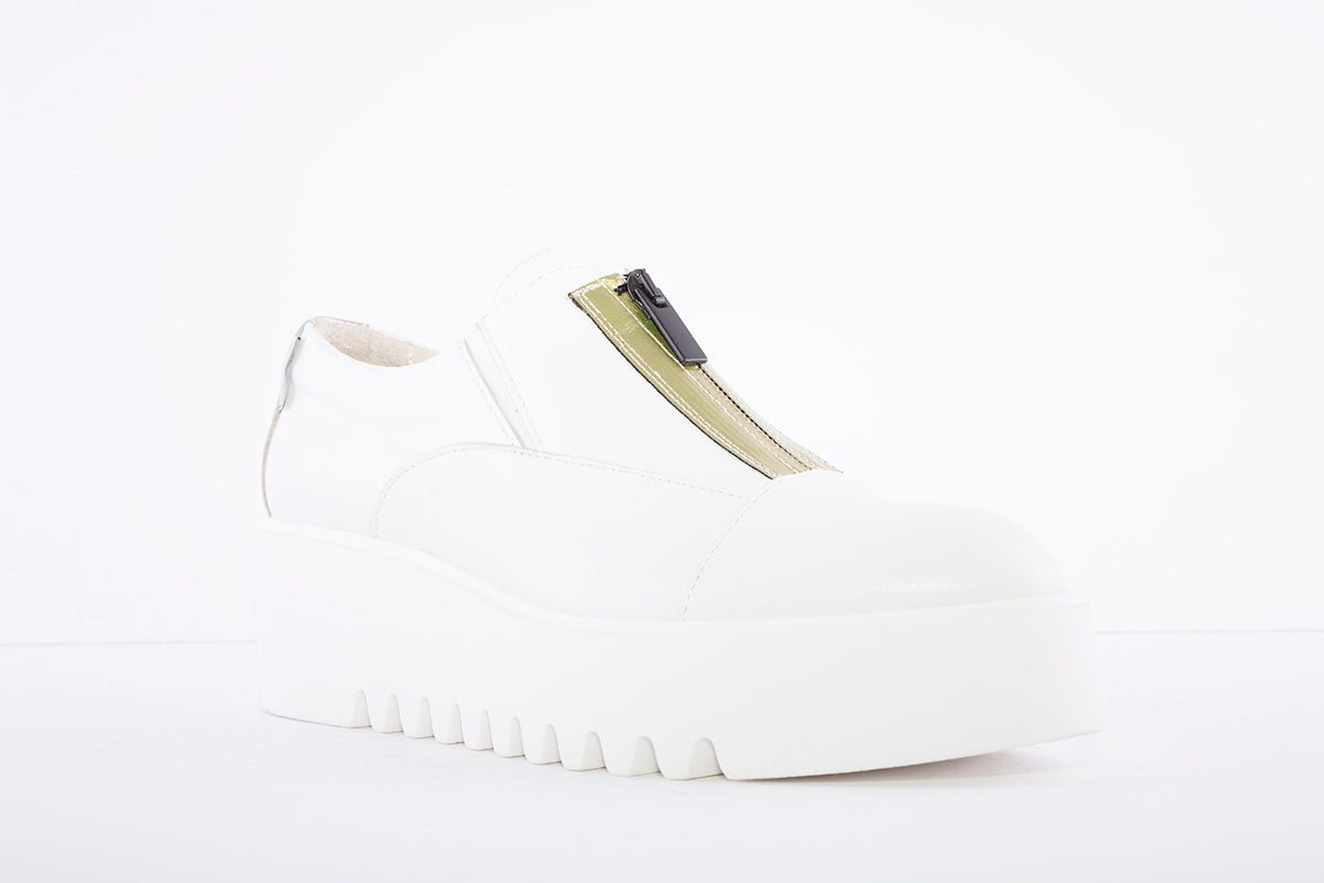 MARCO MOREO - N612 Wedge Front Zip Shoe - White Leather