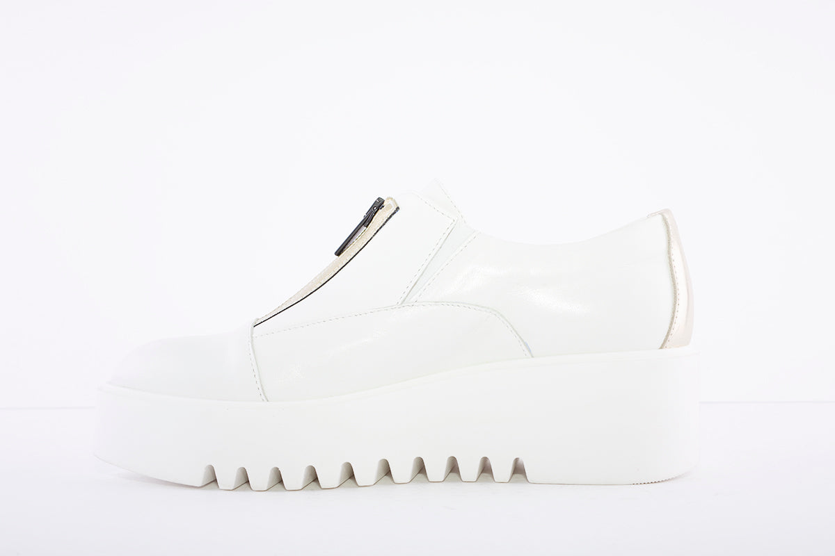 MARCO MOREO - N612 Wedge Front Zip Shoe - White Leather