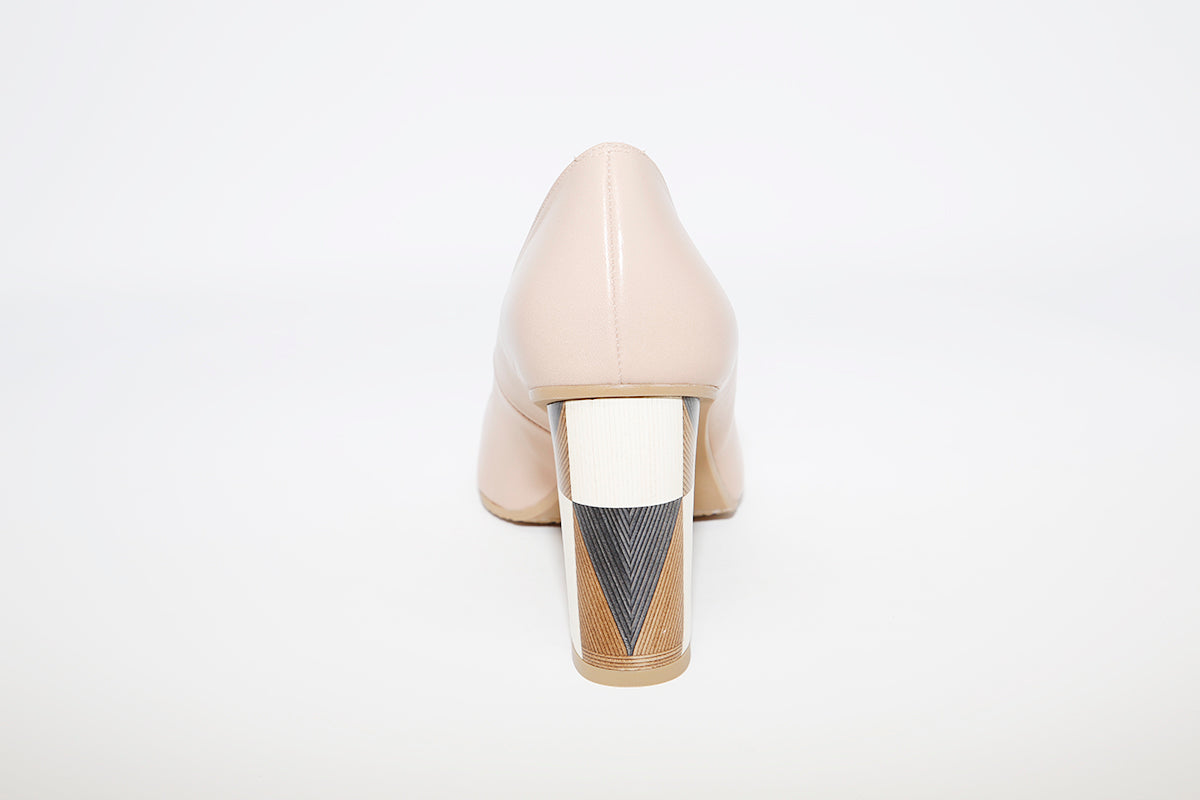 LODI - Shena Beige Leather Block Heel Shoe