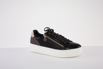 TAMARIS 23313-097 FLAT FASHION LACED SHOE WITH ZIP - BLACK/GOLD