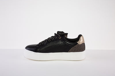 TAMARIS 23313-097 FLAT FASHION LACED SHOE WITH ZIP - BLACK/GOLD