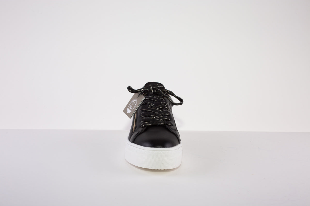 TAMARIS 23313-097 FLAT FASHION LACED SHOE WITH ZIP - BLACK/GOLD