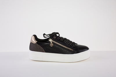 TAMARIS 23313-097 FLAT FASHION LACED SHOE WITH ZIP - BLACK/GOLD