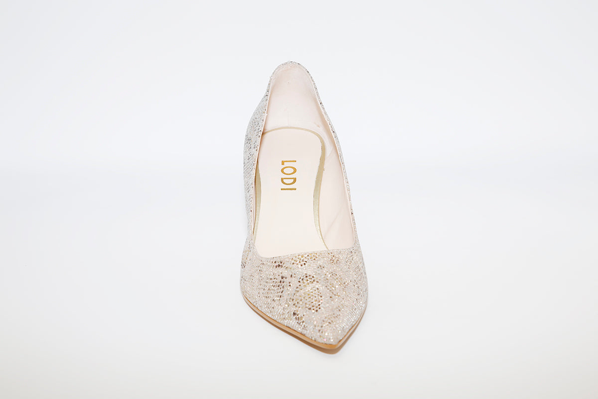 LODI - Mavi Gold Print Heel Court Shoe