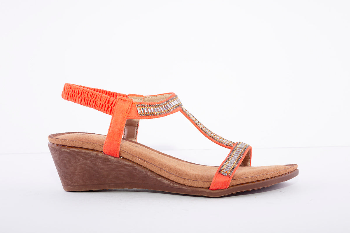 LUNAR - JLH072 Tabitha Wedged 'T' Bar Sandal Orange