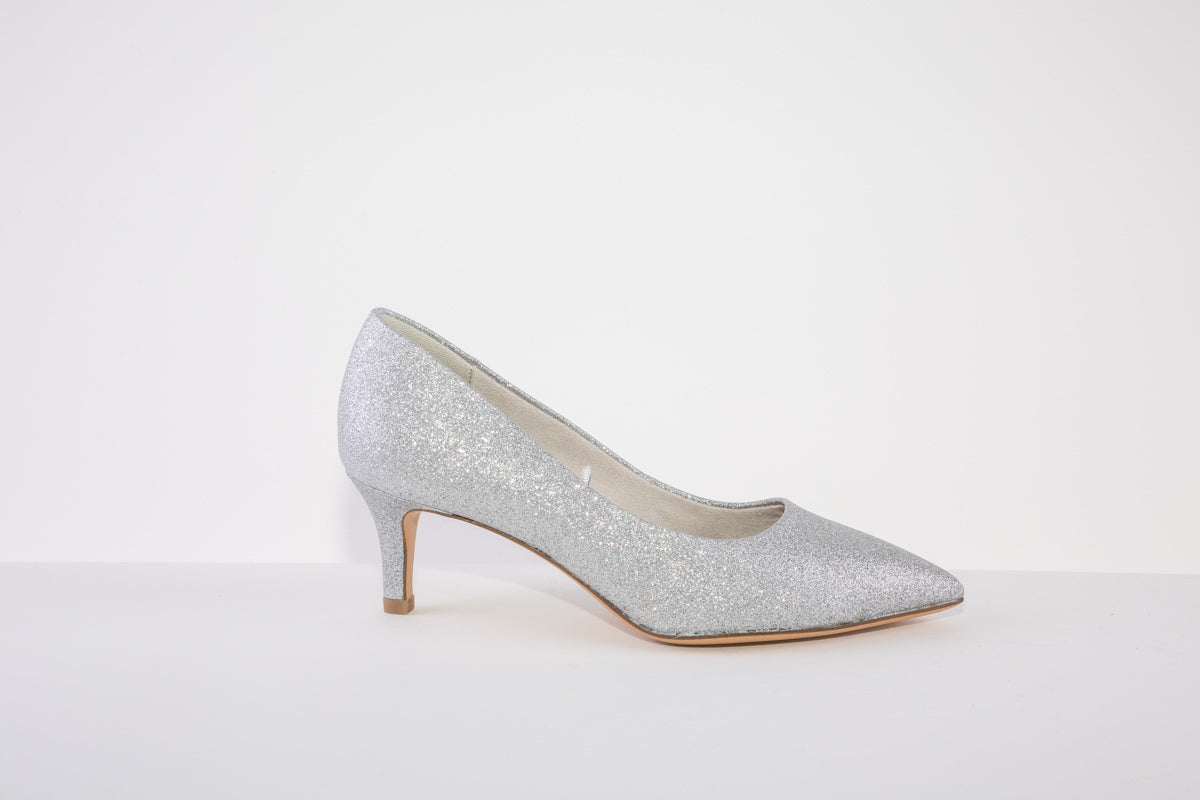 TAMRIS 22414-919 GLITZ  KITTEN HEEL COURT SHOE - SILVER