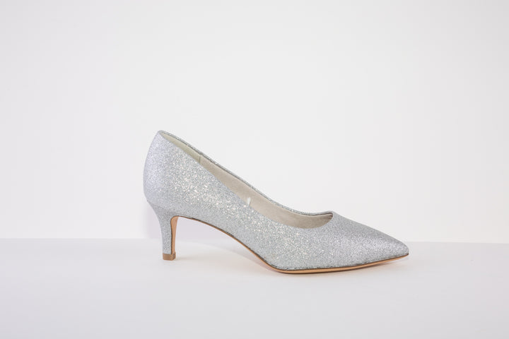 Tamaris Glitz Kitten Heel Court Shoe Silver Elegant Dressy
