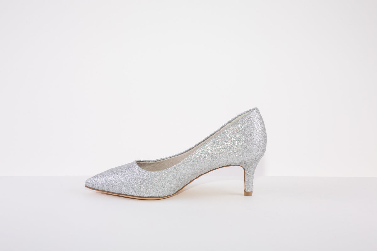 TAMRIS 22414-919 GLITZ  KITTEN HEEL COURT SHOE - SILVER