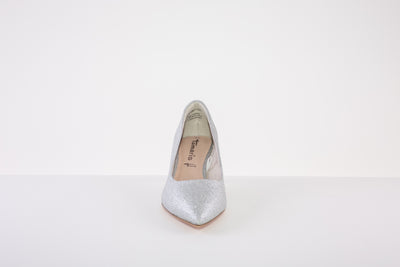 TAMRIS 22414-919 GLITZ  KITTEN HEEL COURT SHOE - SILVER