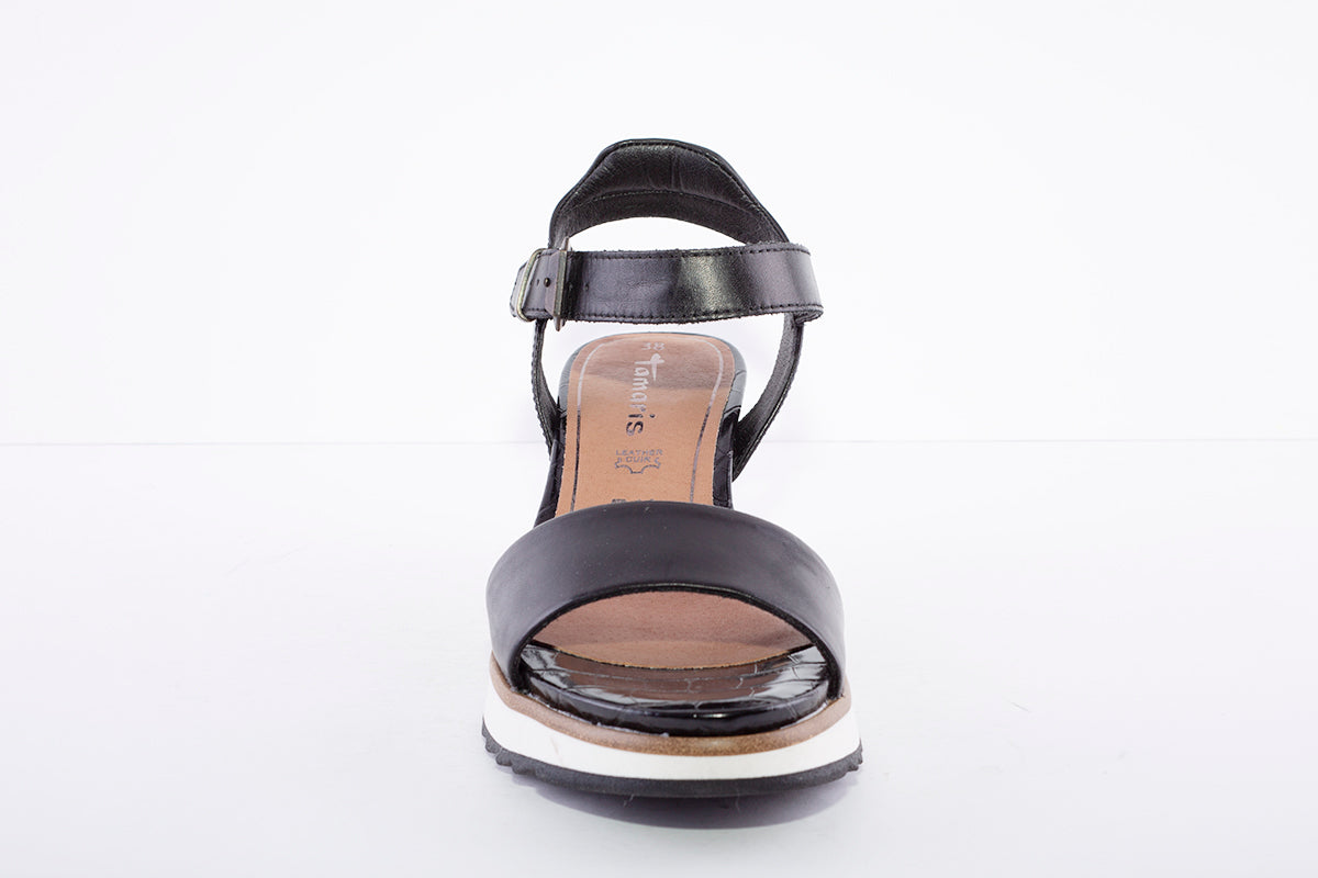 TAMARIS - MEDIUM WEDGE SANDAL - BLACK LEATHER