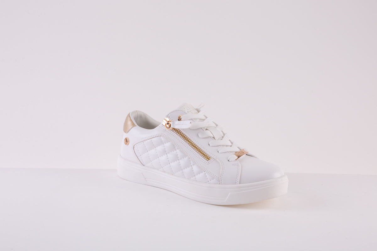 XTI 140125 ZIP/LACE FLAT SHOE - WHITE/GOLD
