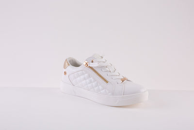 XTI 140125 ZIP/LACE FLAT SHOE - WHITE/GOLD