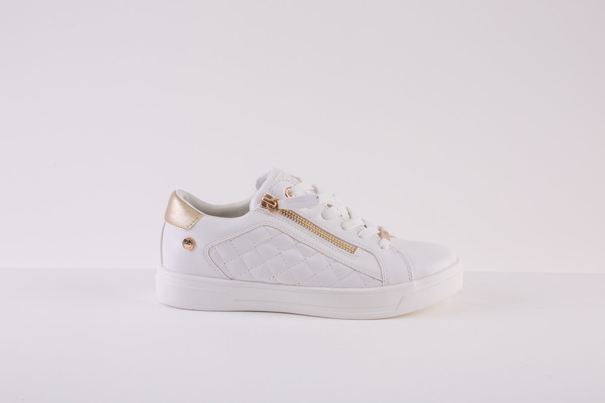 XTI 140125 ZIP/LACE FLAT SHOE - WHITE/GOLD