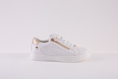 XTI 140125 ZIP/LACE FLAT SHOE - WHITE/GOLD
