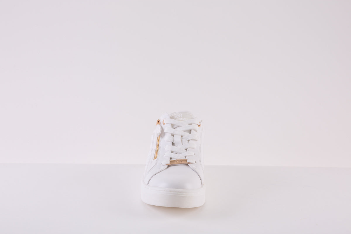 XTI 140125 ZIP/LACE FLAT SHOE - WHITE/GOLD