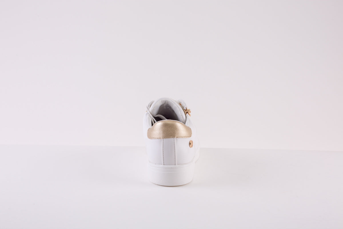 XTI 140125 ZIP/LACE FLAT SHOE - WHITE/GOLD