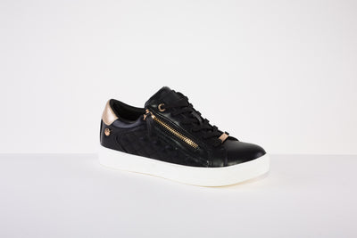 XTI 140125 ZIP/LACE FLAT SHOE - BLACK/GOLD