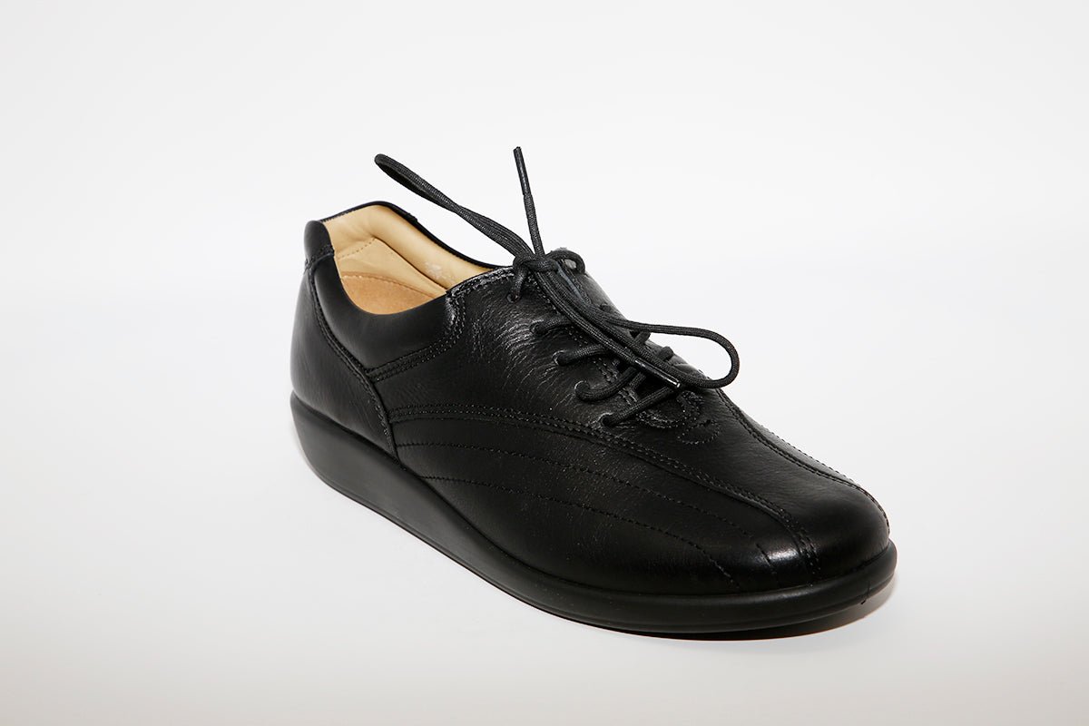 HOTTER - Tone Black Leather Laced Shoe