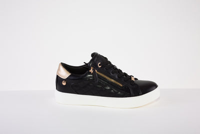 XTI 140125 ZIP/LACE FLAT SHOE - BLACK/GOLD