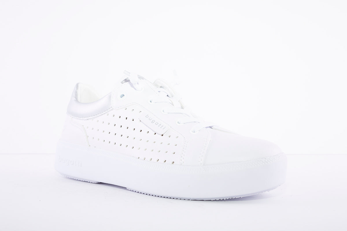 BUGATTI - FLAT LACED FASHION SHOE - WHITE