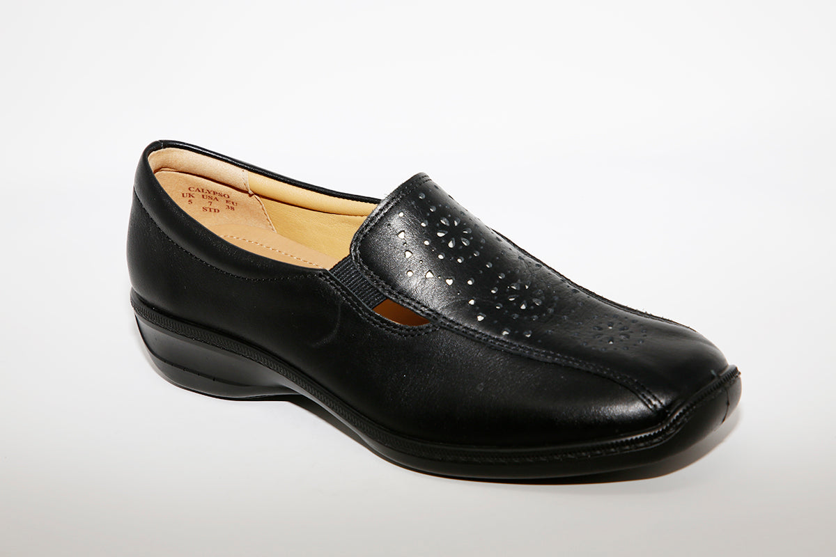 HOTTER - Calypso Black Leather Slip On Shoe