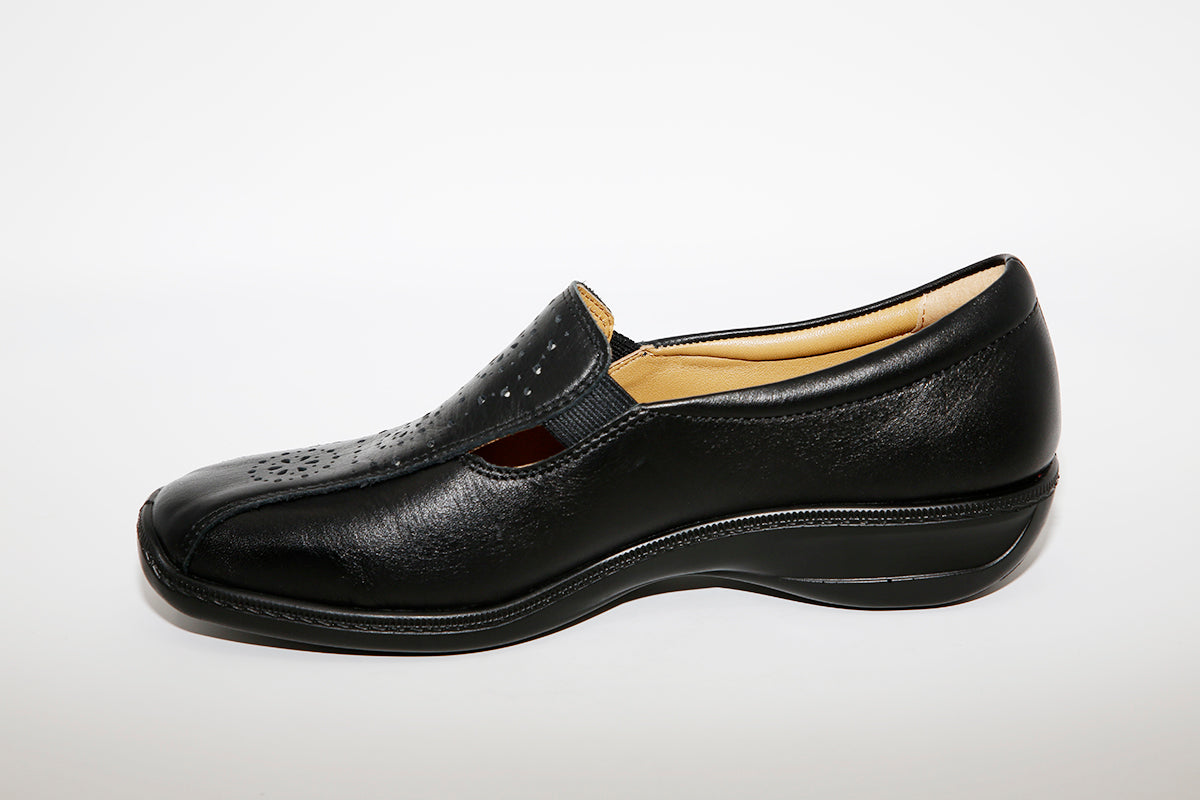 HOTTER - Calypso Black Leather Slip On Shoe