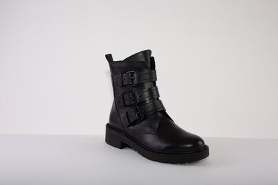 MARCO TOZZI 25400-002  TRIPLE BUCKLE ZIP ANKLE BOOT - BLACK