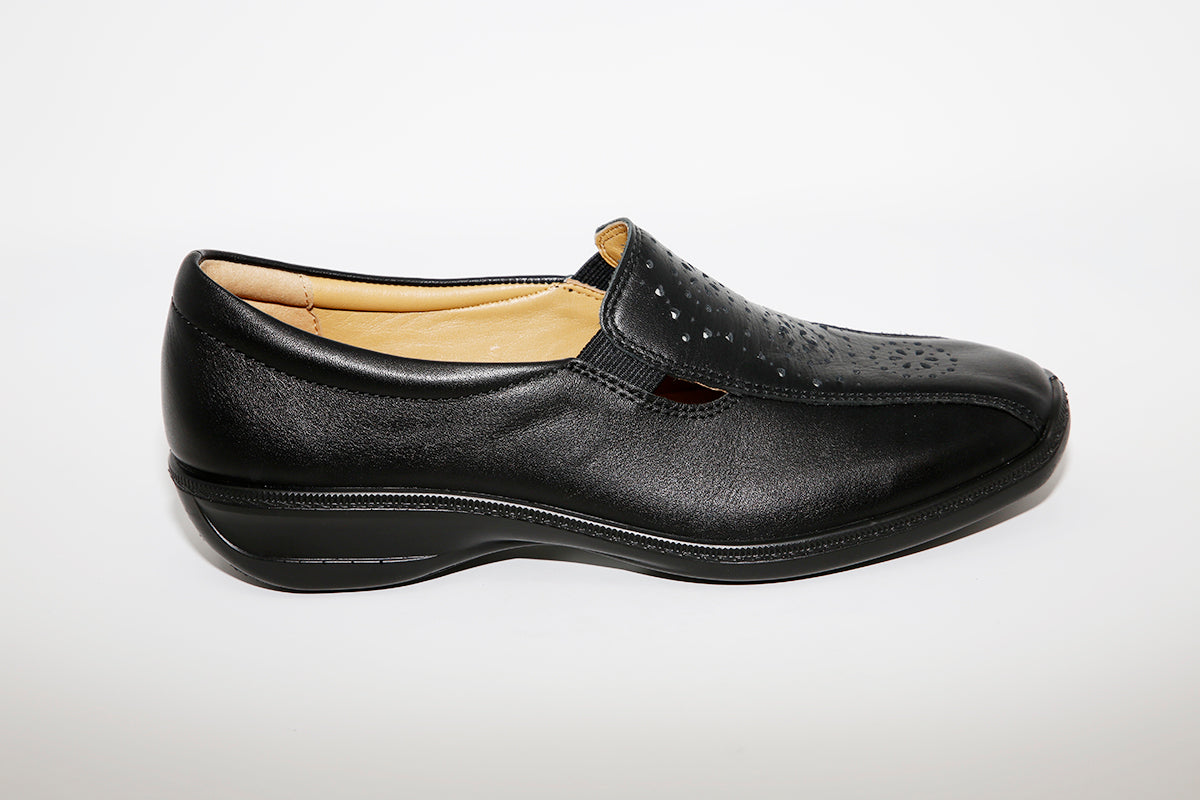 HOTTER - Calypso Black Leather Slip On Shoe