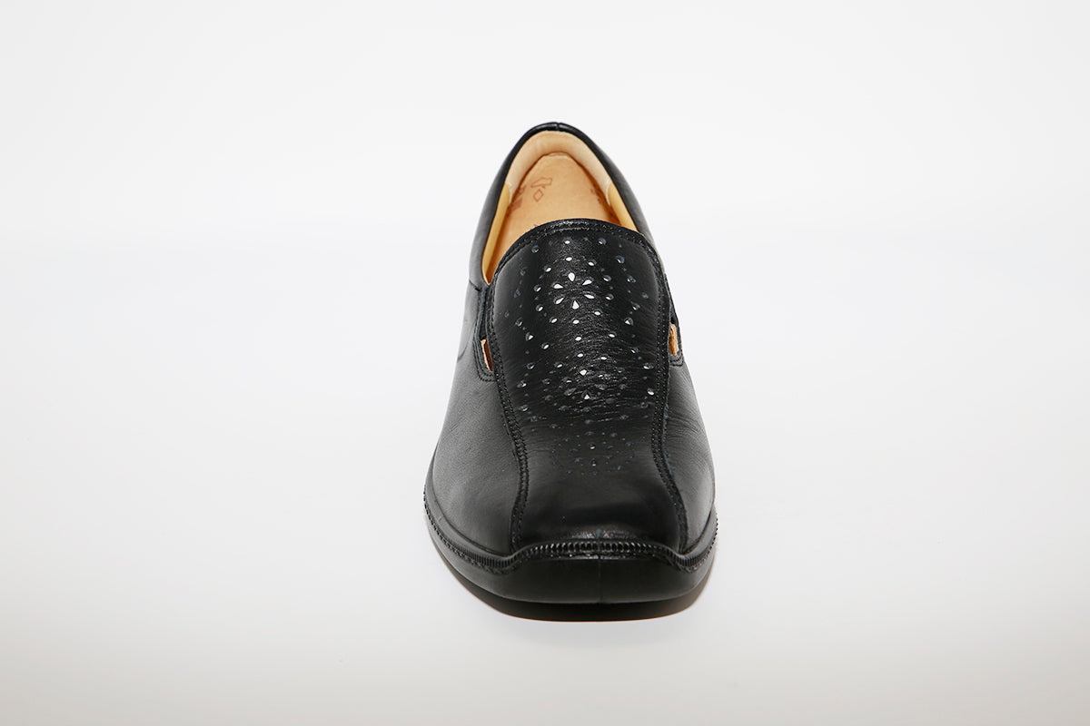 HOTTER - Calypso Black Leather Slip On Shoe