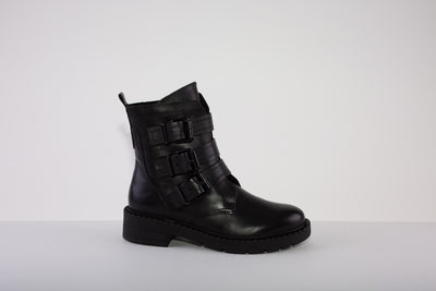 MARCO TOZZI 25400-002  TRIPLE BUCKLE ZIP ANKLE BOOT - BLACK