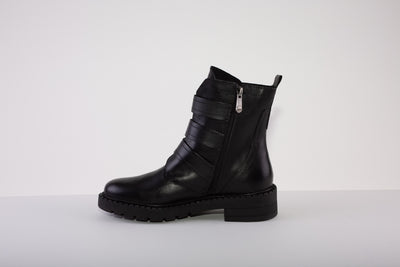 MARCO TOZZI 25400-002  TRIPLE BUCKLE ZIP ANKLE BOOT - BLACK