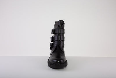 MARCO TOZZI 25400-002  TRIPLE BUCKLE ZIP ANKLE BOOT - BLACK