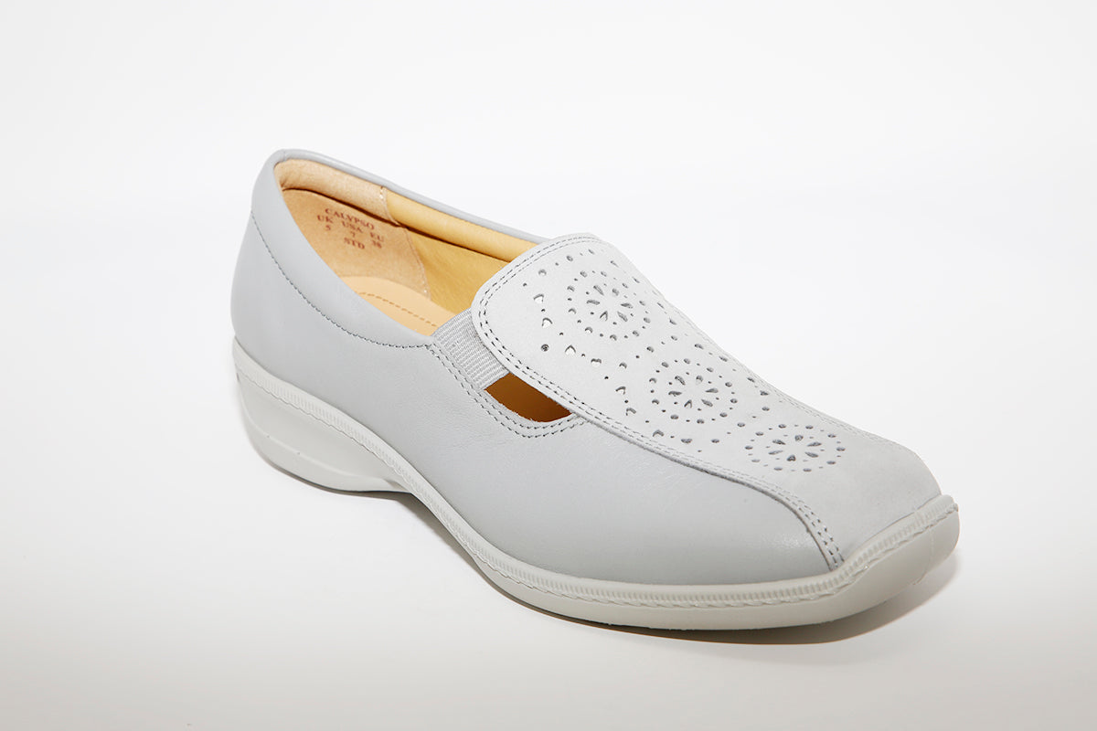 HOTTER - Calypso Grey Leather Slip On Shoe