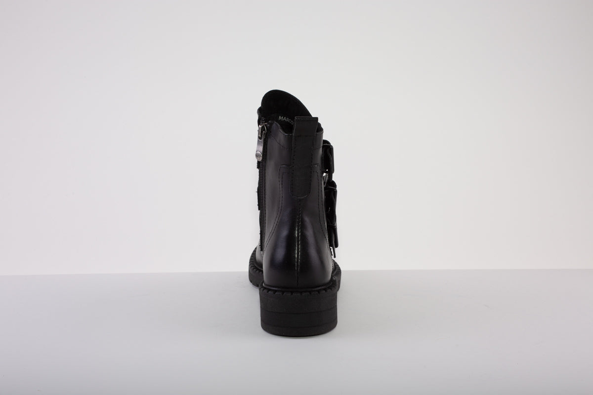 MARCO TOZZI 25400-002  TRIPLE BUCKLE ZIP ANKLE BOOT - BLACK
