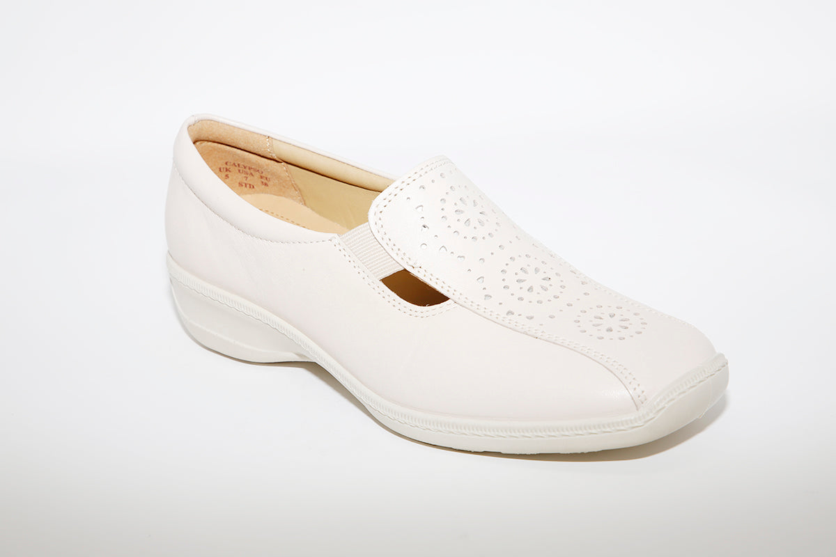 HOTTER - Calypso Beige Leather Slip On Shoe