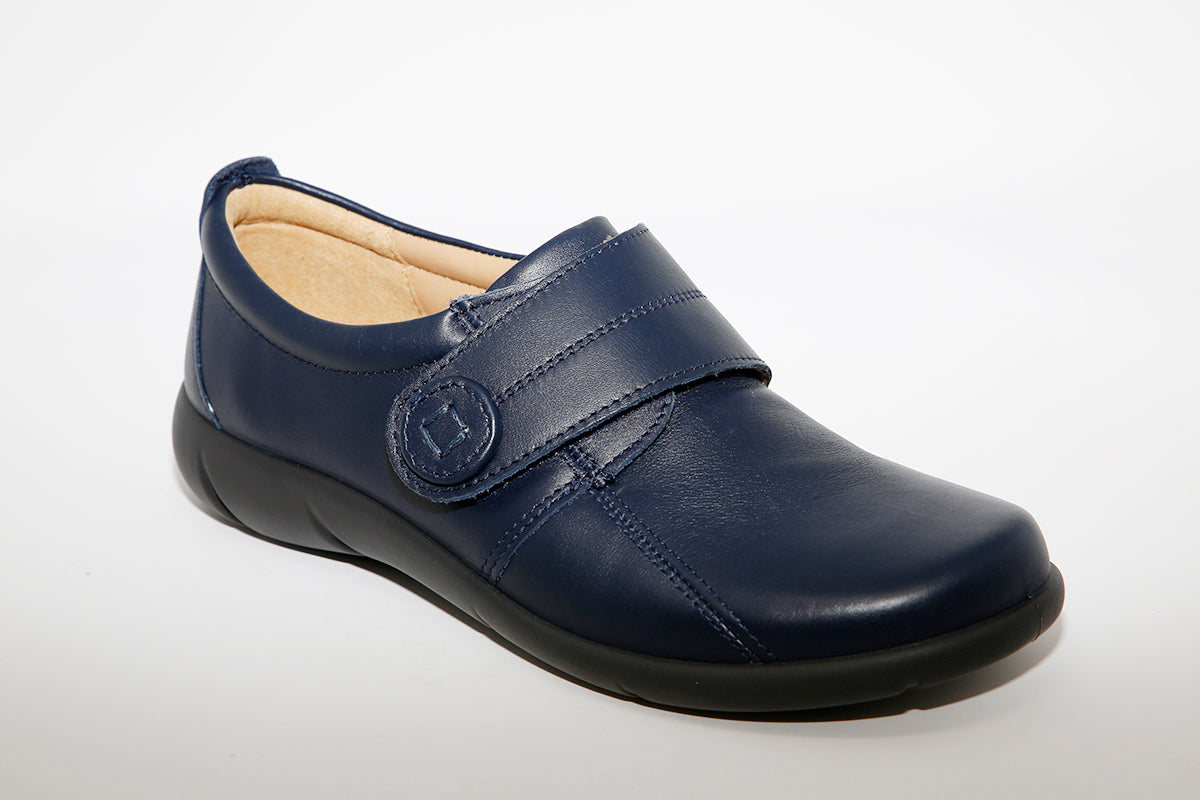 HOTTER - Sugar Navy Leather Velcro Shoe