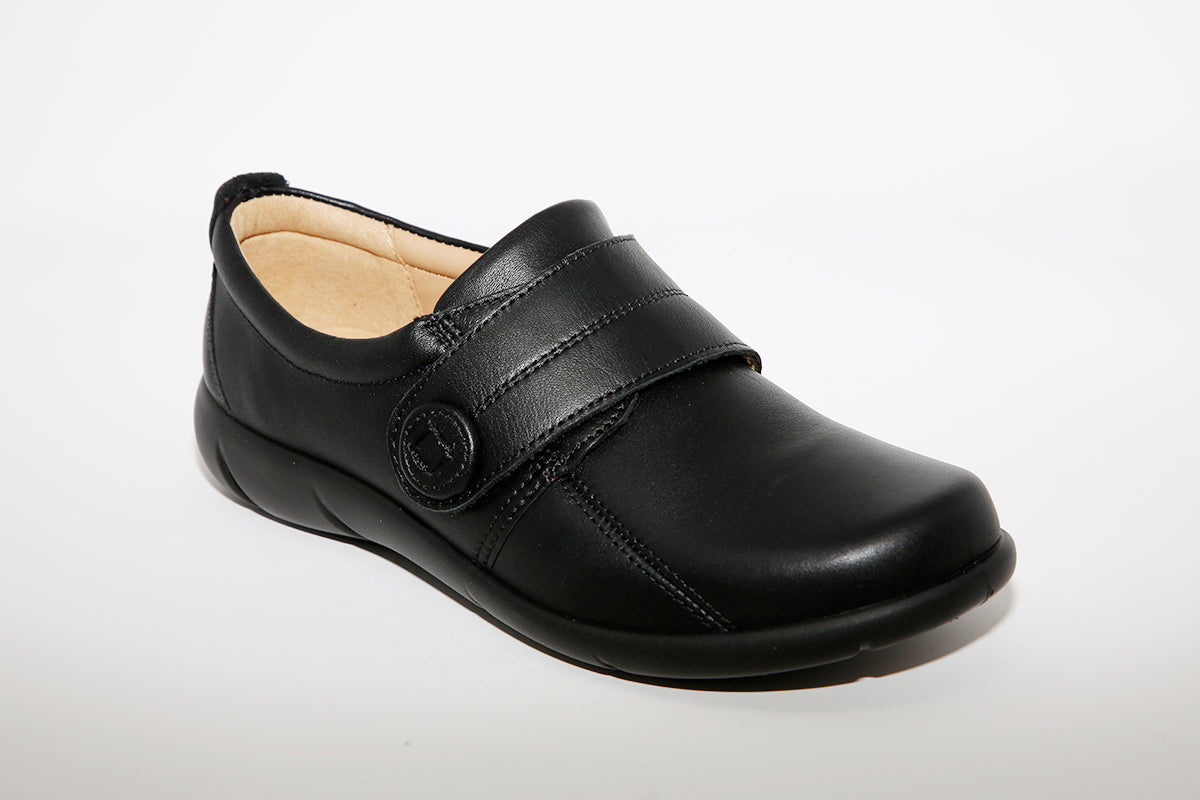 HOTTER - Sugar Black Leather Velcro Shoe
