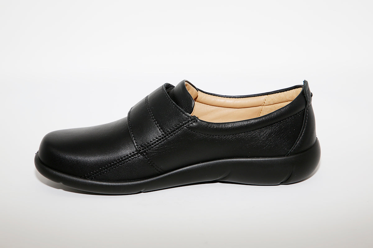HOTTER - Sugar Black Leather Velcro Shoe