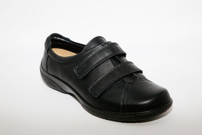 HOTTER - Leap Black Leather Double Velcro Shoe