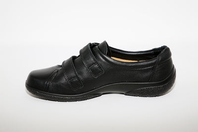 HOTTER - Leap Black Leather Double Velcro Shoe