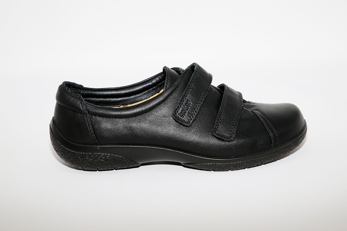 HOTTER - Leap Black Leather Double Velcro Shoe