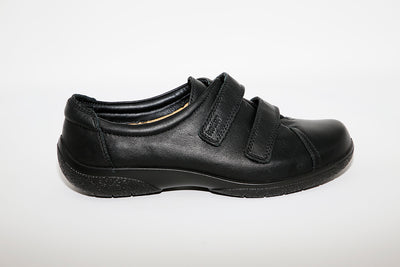 HOTTER - Leap Black Leather Double Velcro Shoe