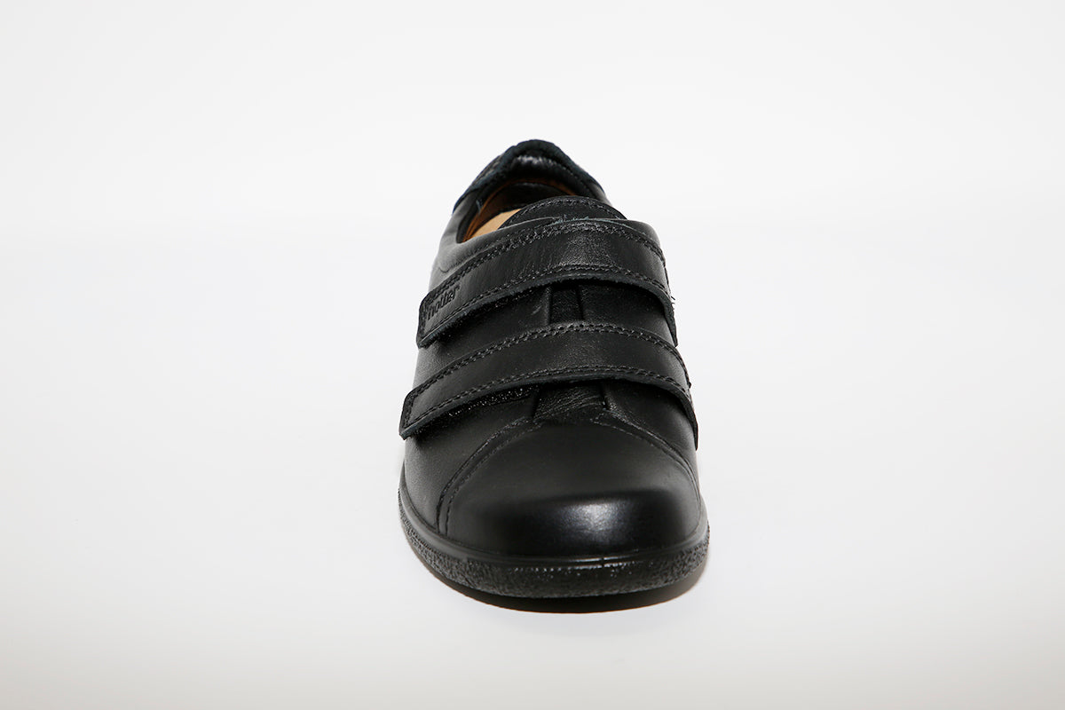 HOTTER - Leap Black Leather Double Velcro Shoe