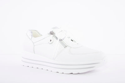 WALDLAUFER - 758009 LANA - LACED WEDGE COMFORT SHOE - WHITE/SILVER